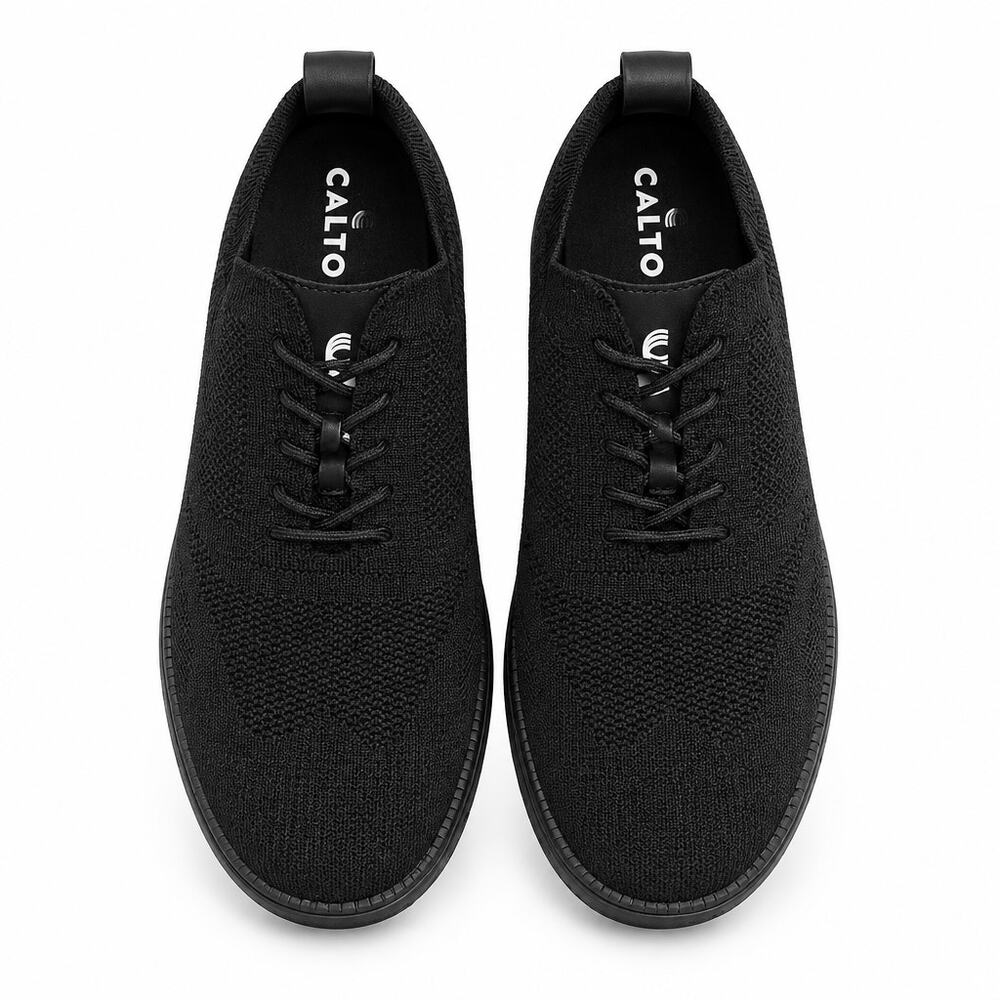 CALTO Men's Black Knit Elevator Shoes Size 12 Height Increasing Sneaker 2.8"